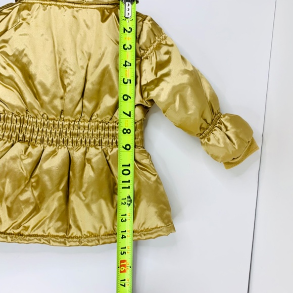 Girls Young Hearts holiday shiny gold festive puffer zip/snap fur lined hoodie - Picture 12 of 12